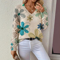 Printed Sweater With A V-neck And Long Sleeves Pullover Style