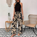 Comfortable Printed Pants Elastic Waist Wide-Leg Pants Womens Casual Trousers