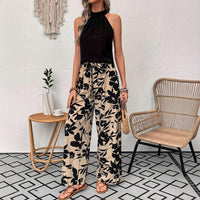 Comfortable Printed Pants Elastic Waist Wide-Leg Pants Womens Casual Trousers