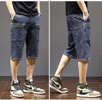 Six-pocket Jeans Men's Stretch Fashion Straight Loose Cropped Pants
