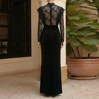 Elegant Black Lace-trimmed Cinched-waist Pleated Dress