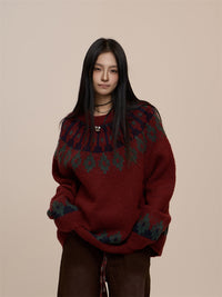 Jacquard Pullover Sweater Loose Sweater Coat
