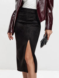 Mid-length Suede-look Skirt For Spring And Autumn
