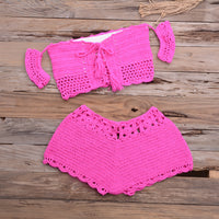 Bikini Hand-woven Lace-up Swimsuit Shorts Hollow Split Suit