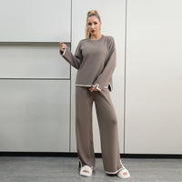 Thickened Elegant Casual Contrasting Color Long-Sleeve Womens Knitted Suit