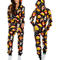 Snowman Print Hooded Homewear Jumpsuit