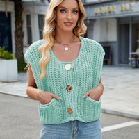 Women's V-neck Three-button Sleeveless Cardigan