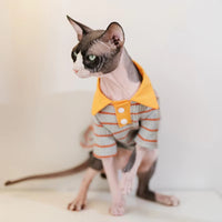 Pet Cat Clothes Padded Polo-style With A Turn-down Collar And Long Sleeves