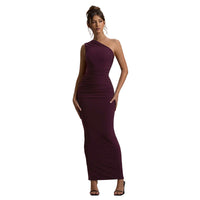 New Solid-color Ruched Off-shoulder Elegant Dress