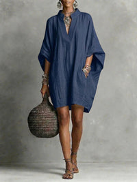 Womens SpringSummer Casual Mid-Sleeve Solid-Color Dress