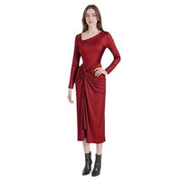 Solid Color Irregularly Knotted Elegant Autumn Dress