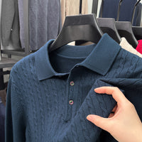 Loose-Fitting Solid-Color Casual V-Neck Knit Sweater For Middle-Aged Men