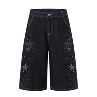 Men's Five-Pointed Star Rhinestone Straight-Leg Denim Shorts
