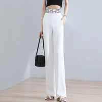 Women's Summer High-Waist Straight-Leg Drapey Long Pants