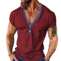 Short Sleeve Men's T-shirt Loose Henley Shirt