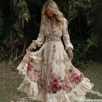 Vintage Elegant Long Dress With Floral And Botanical Print