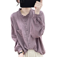 Women's Long-sleeved Cotton And Linen Loose Youthful-looking Ruffled Collar Shirt