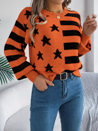 Casual Star Stripes Lantern Long Sleeve Pullover