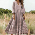 Lavender Boho V-Neck Maxi Dress Lantern Sleeve