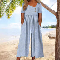 Women's Fashion Temperament Square Collar Printed Jumpsuit