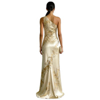Golden Printed Off-Shoulder Slim-Fit Long Dress