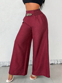 New Womens Fashionable Retro High-Waist Elastic Drapey Wide-Leg Long Pants For Women