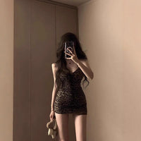 Spicy Girl Leopard Print Halter Strap Dress Women