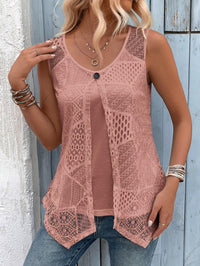 Vest Decorative Buckle Mesh Sleeveless Fake Two-Piece