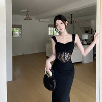 Lace Fishbone Patchwork High End Bodycon Sleeveless Slip Dress