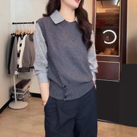 High-grade Fake Two-piece Striped Shirt Stitching Sweater For Women