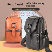 Genuine Leather Belt-Attached Multifunctional Phone Bag Mens Waist Bag