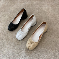 Pig's Hoof Toe Layer Cowhide Single Shoe With Thick Heel And Middle Heel
