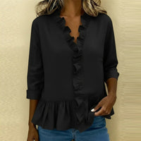 Summer Solid Color Ruffle Hem T-Shirt Women's Casual