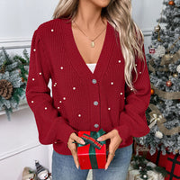 Knitted Cardigan Christmas Red Sweater For Women