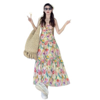 Floral Designer-Look Niche Womens French-Style Slip Long Dress
