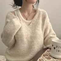 Inner Knitted Vest Loose-fitting Long Sleeve Sweater Two-piece Set