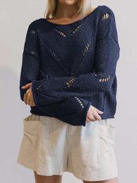 Hollow Loose Round-neck Long-sleeved Pullover