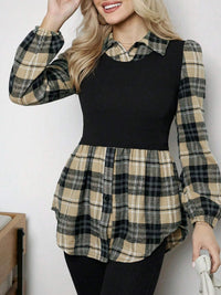Striped Fake Two-piece Long Sleeve Shirt Women