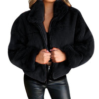 Women's plush short coat with stand-up collar zipper cardigan