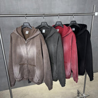Hemmed Open-chest Zip-up Hoodie Top