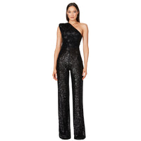 Sleeveless One-shoulder Fashion High Waist Design Sequined Jumpsuit
