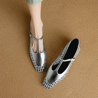 Mid Heel Authentic Leather Silver Mary Jane Shoes Sandals New