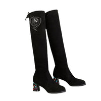 Over-the-knee Women's New Thick High-heeled Slim Stretch Boots