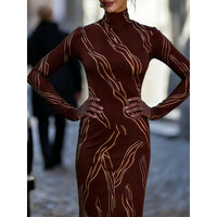 Womens Slim-fit Long-sleeve Dress With A Mock Turtleneck