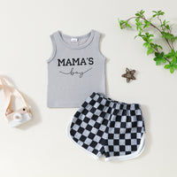 Infant Toddler Letter Printed Sleeveless Top Plaid Shorts Two-piece Set