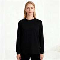 Solid-color Heavyweight Pure Cotton Crew-neck Long-sleeve T-shirt For Women