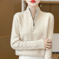 Women's Woolen Sweater Half Zipped Stand Collar Sweater