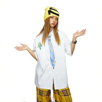 Japanese Fashion Brand Funnny And Creative Hand-painted Tie Design Men And Women Loose Shirt