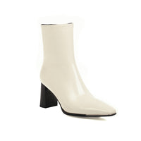 Womens Ankle Boots For Fallwinter Metallic Square Toe Chunky Heel And Stretchy
