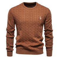 Embroidered Solid Color Knitted Sweater With Deer Pattern